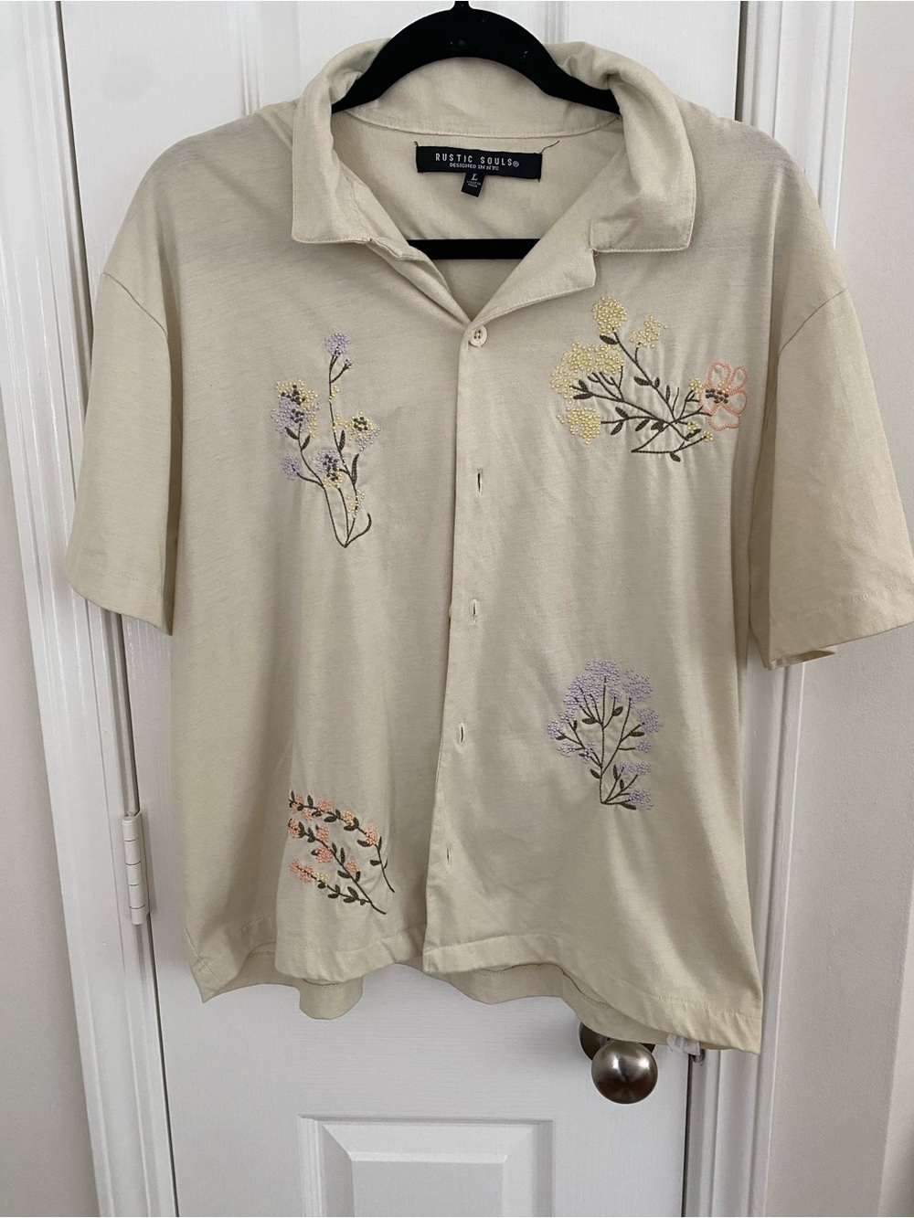 Rustic Collab Embroidered Button-Up Shirt in Cream